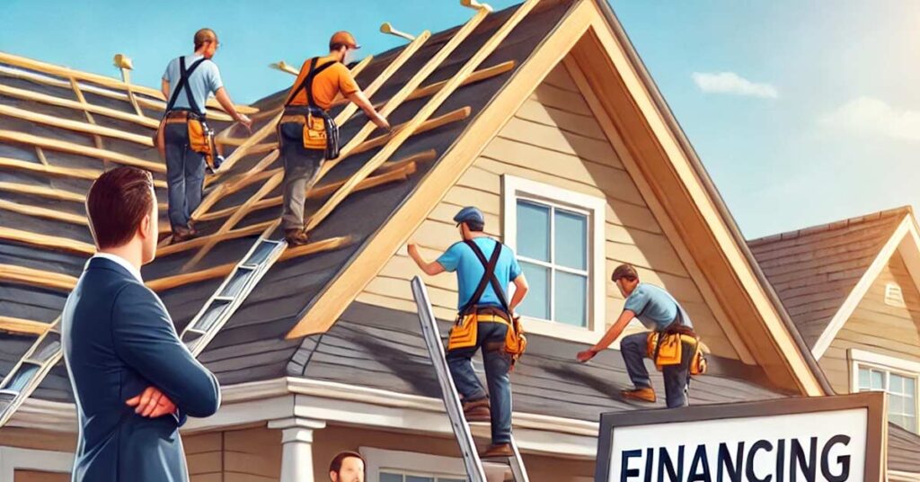 Local roofing company installing a new roof with financing options.