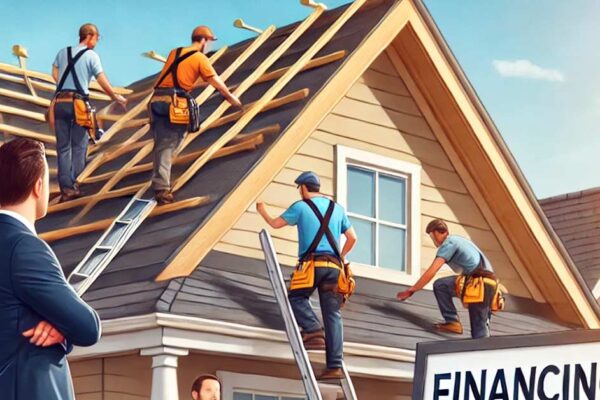 Local roofing company installing a new roof with financing options.